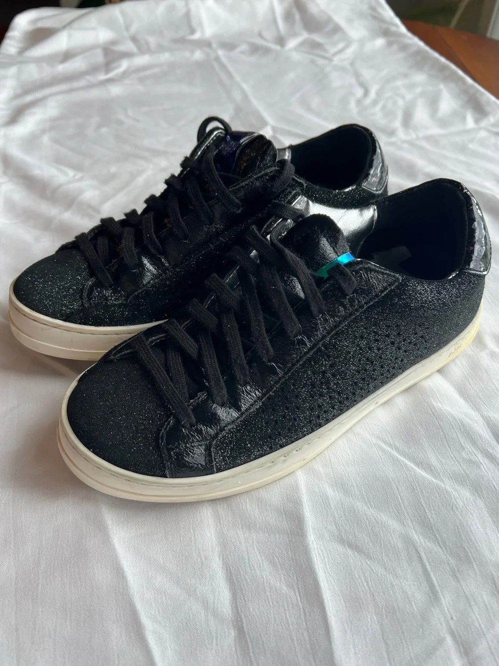 P448 Black Glitter Sneakers with Blue Iridescent Tongue size EU 36 or US 6